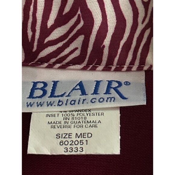 Blair Womens M Burgundy Faux 2 Pc Sweater With Zebra Print Collared Shirt - Picture 3 of 6